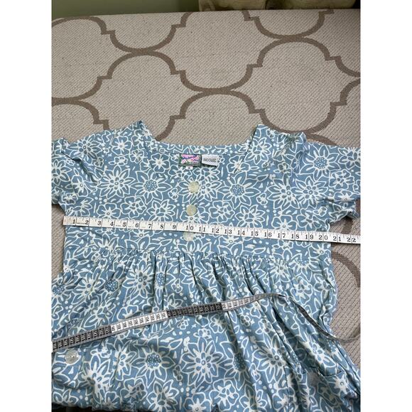April Cornell blue white floral short sleeve maxi dress, size medium, cottage - Picture 8 of 10